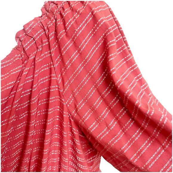 Lane Bryant Size 26/28 Square Neck Off The Shoulder Peasant Blouse Pink Metallic - Picture 5 of 12